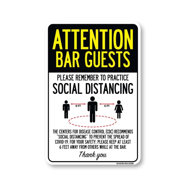 Signmission PSA, Bar Guests Practice Social Distancing, 14in X 10in Peel And Stick Wall Graphic, RD-1014-25408 OS-NS-RD-1014-25408 - main