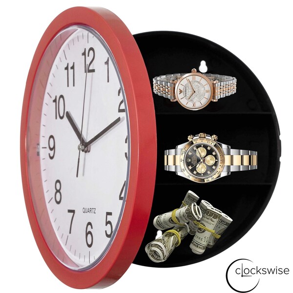Clockswise 10-in Wall Mounted Clock with Hidden Storage Door, Stylish Safe for Valuables Featuring Secret QI004150.RD - main