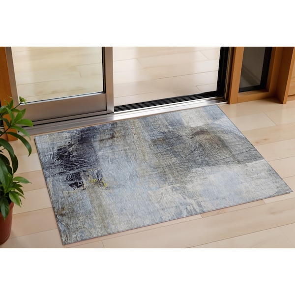 Homeroots 3' X 5' Sky Blue And Gray Abstract Washable Indoor Outdoor Area Rug 632029 - main