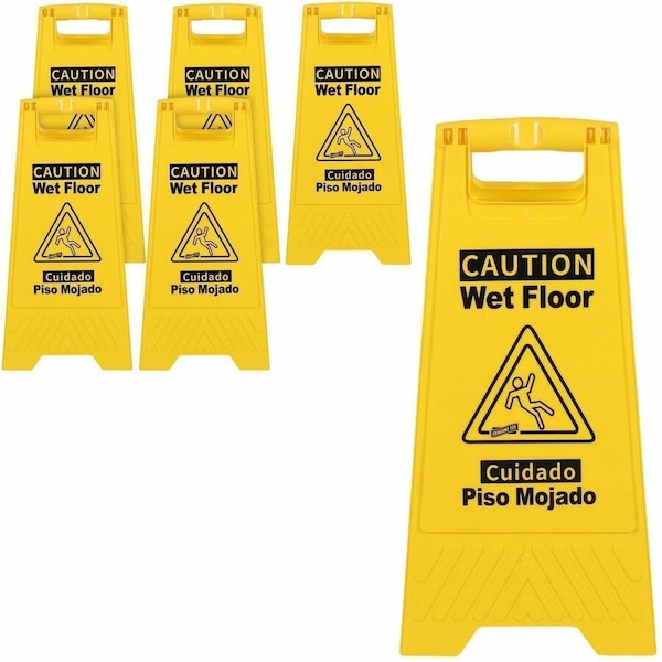 Genuine Joe Universal Graphic Wet Floor Sign - Foldable - Yellow, 6PK GJO85117CT - main