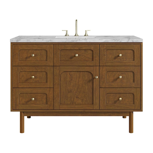 James Martin Vanities Laurent 48" Single Vanity, Honey Oak w/ 3 CM Carrara Marble Top 545-V48-HNO-3CAR - main