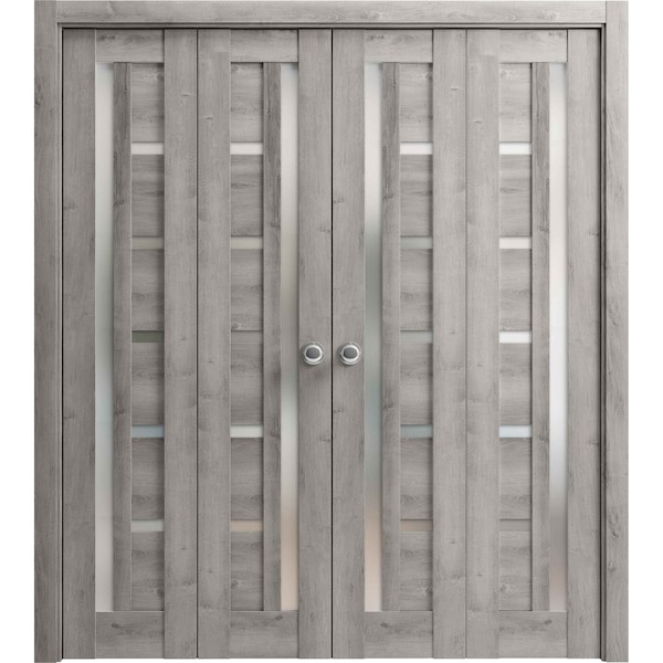 Sartodoors Sliding Closet Double Bi-fold Doors Grey Solid Core Modern Interior QUADRO4088DBF-NEB-96 x 96 (4* 24x96) - main