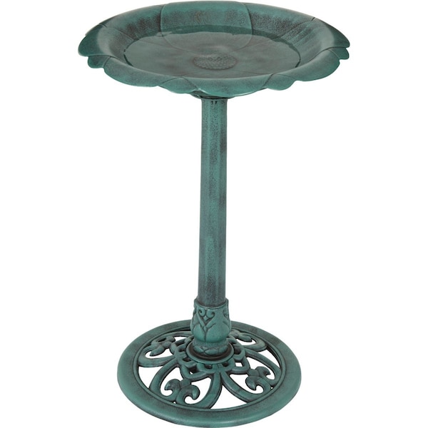 Best Garden Antique Verdigris Flower Pedestal Bird Bath B014-V - main