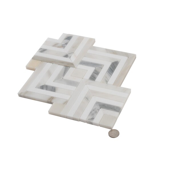 Apollo Tile Serena 10x10 White Gray Calacatta Gold, Thassos Mosaic Chevron Wall and Floor Tile, 5PK APLTSC88S14A - main