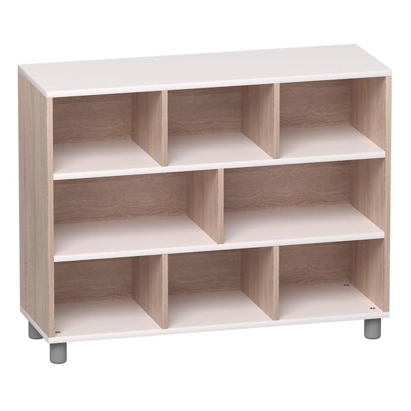 Beleduc By Playwell Palermo 41.1inx14.2in Mid 9-Compartment Closed Shelf, Tray-Compatible, White/Oak HPL, 32.6inH, 3+ 846041 - main