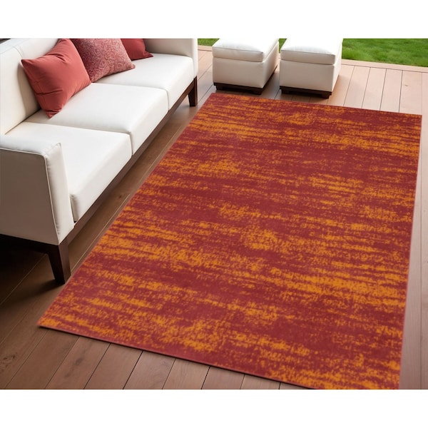 Homeroots 4' X 6' Red And Orange Abstract Indoor Outdoor Area Rug 545544 - main