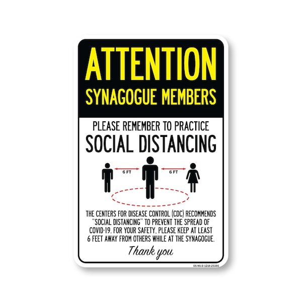 Signmission Public Safety, Synagogue Members Practice Social Distancing, 18in X 12in Decal, OS-NS-D-1218-25386 OS-NS-D-1218-25386 - main
