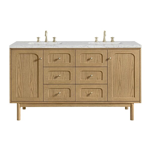 James Martin Vanities Laurent 60'' D Vanity, Light Natural Oak, w/ Jasmine Pearl Quartz Top w/FreePower Wireless Charger 545-V60D-LNO-FEJP - main