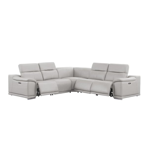 Homeroots Ash Gray Leather Power Reclining L Shaped Five Piece Corner Sectional 643951 - main