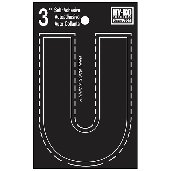 Hy-Ko 30400 Series Die-Cut Letter, Character: U, 3 in H Character, Black Character, Vinyl 30431 - main