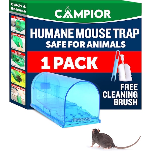 Campior Humane Mouse Trap, Large, No-Kill, Indoor, Pet Safe, Easy Clean, No-Touch Release, Blue CMPMO8SBL87 - main