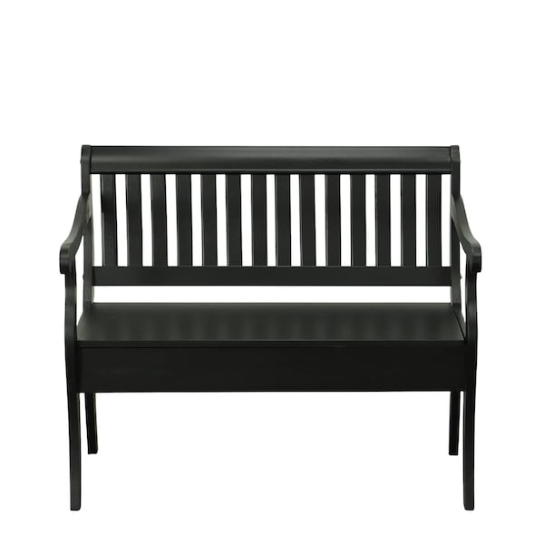 Homeroots 42in Black Solid Wood Distressed Storage Bench With Flip Top 733249 - main