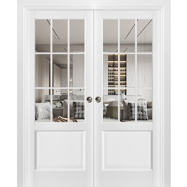 Sartodoors Sliding French Double Pocket Doors, Felicia 3599 White Silk with Clear Glass, Kit Trims Rail Hardw FELICIA3599DP-WS-36 - main