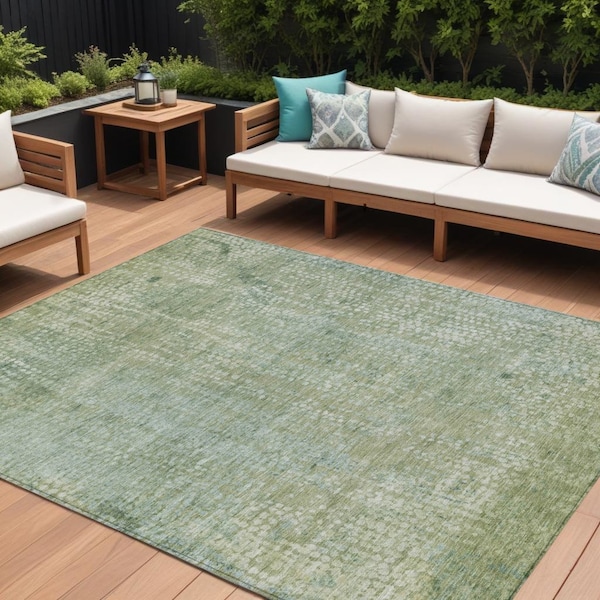 Homeroots 9' X 12' Green And Ivory Abstract Washable Indoor Outdoor Area Rug 631069 - main
