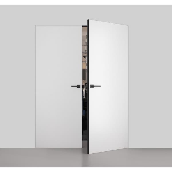 Sartodoors Modern Solid Double Hidden Door with Handle, Planum 0010 Primed with Black Hidden Frame 60" x 96" R PLANUM0010DHFB-PR-60 x 96-RH-O - main