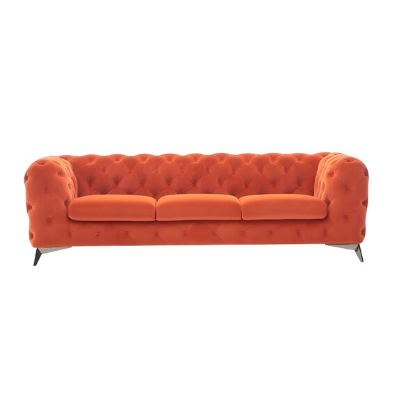 Homeroots 97" Orange Fabric Chesterfield Sofa With Silver Legs 488834 - main