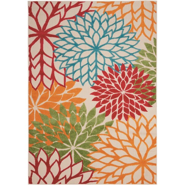 Homeroots 4' X 6' Orange Red Green And Blue Floral Indoor Outdoor Area Rug 546655 - main