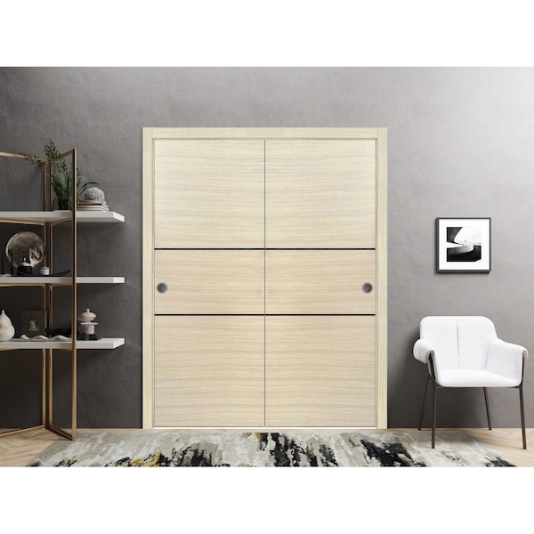 Sartodoors Sliding Closet Bypass Doors, Planum 0014 Natural Veneer and Aluminum Strips, Sturdy Rails Moldings PLANUM0014DBD-SHP-3696 - main