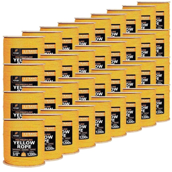 Xpose Safety 3/8in x 1200 ft Twisted Polypropylene Rope, Yellow, 36PK YPR38-1200-36-X - main
