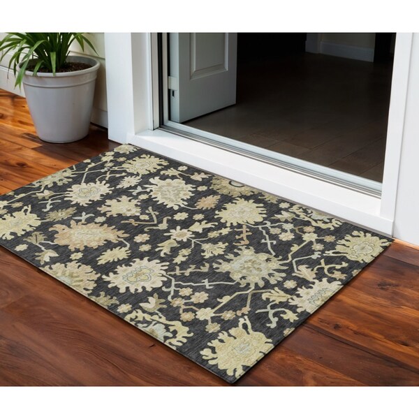Homeroots 3' X 5' Black And Ivory Floral Washable Indoor Outdoor Area Rug 605187 - main