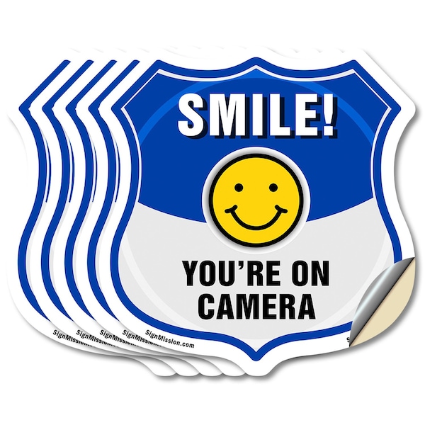 Signmission Smile You're On Camera Shield Sign Smile, 6 inch X 6 inch, Vinyl Decal, 5PK SHI-D-5PACK-6-463 - main