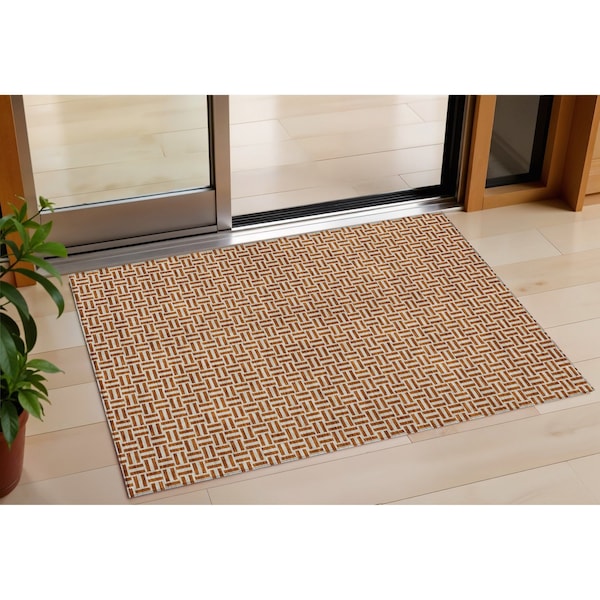 Homeroots 3' X 5' Copper And Beige Geometric Washable Indoor Outdoor Area Rug 594497 - main