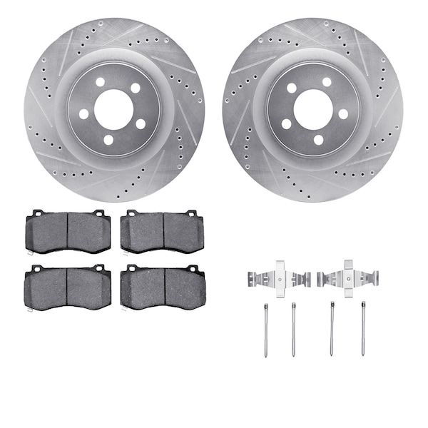 Dynamic Friction Co DFC Rotors-Drilled & Slotted-Silver w/ EURO 5000 Ceramic Brake Pads Incl Hdw 7612-39000 - main