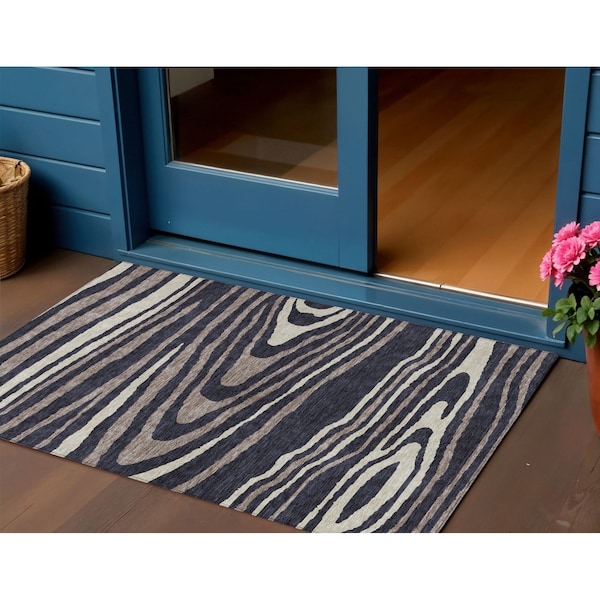 Homeroots 3' X 5' Black Taupe And Beige Faux Bois Washable Indoor Outdoor Area Rug 614473 - main
