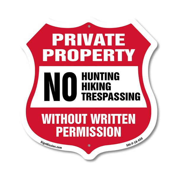 Signmission Private Property Shield Sign No Hunting, 18 Inch X 18 Inch, Plastic Sign SHI-P-18-450 - main