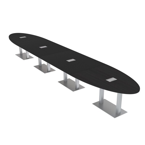 Skutchi Designs Oval Conference Table With Power Unit, 48 in W, 264 in L, Black HAR-OVL-48X264-DOU-U999ST19-ESIL - main