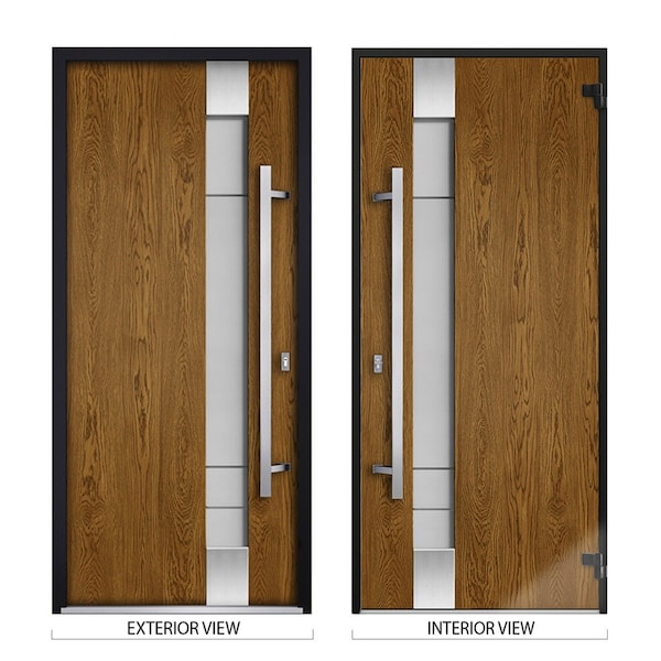 Vdomdoors Steel Door Deux 1713 Natural Oak 2 Sidelight Exterior White Windows Stainless Inserts Single Modern DEUX1713EXD-OAKW-W16+36+16 x H80-Left-hand Inswing - main