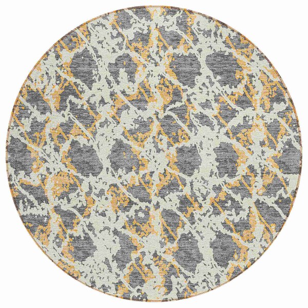 Homeroots 8' Gray And Ivory Round Abstract Washable Indoor Outdoor Area Rug 614163 - main