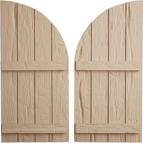 Ekena Millwork Hand Hewn 4 Board Joined Board-n-Batten w/Quarter Round Arch Top Faux Wood Shutters, 22W x 58H, PR SHUBJQ22X58HHPR - main