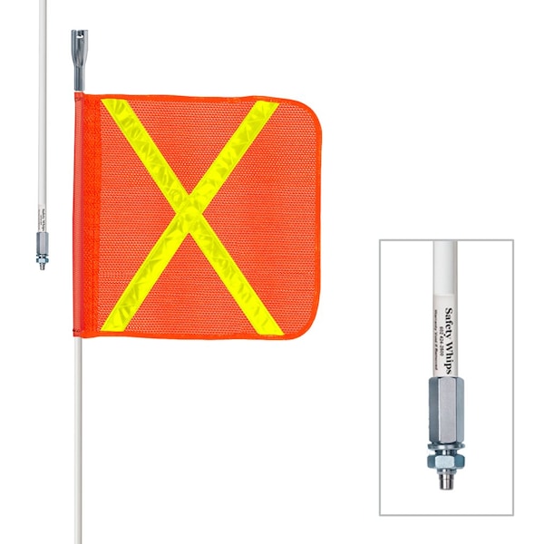 Safetywhips Warning Whip Heavy Duty Whip with Flag, White Whip, Orange Flag, Yellow Reflective X, 60 Length W05-X - main
