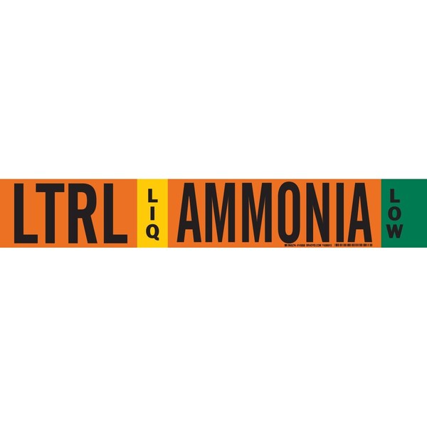 Brady LTRL LIQ AMMONIA LOW Pipe Marker, 2.25in H x 14in W, Fits Pipes 2.5in Dia. Thru 7.875in Dia. 145858 - main