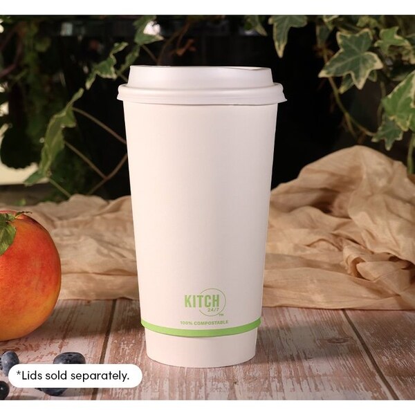 Kitch 24/7 Disposables White Compostable Smooth Insulated Paper Hot Cup, 20 Ounce, 500PK KC-SDC20W - main