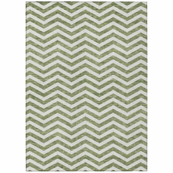 Homeroots 5' X 8' Green And Ivory Chevron Washable Indoor Outdoor Area Rug 595308 - main