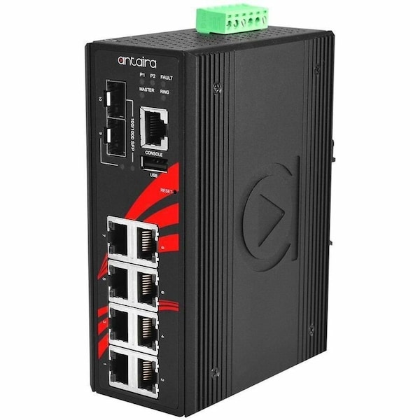 Antaira 10-Port IndustriaL PoE+ Light Layer 3 Managed Ethernet Switch LMP-1002G-SFP-24-T - main