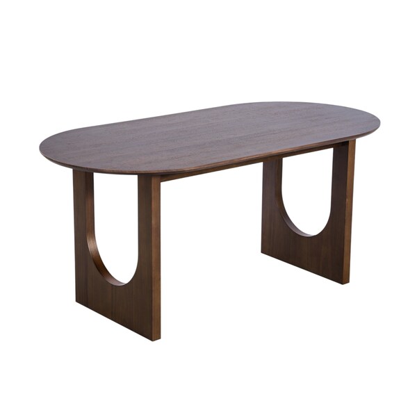 Homeroots 67" Walnut Solid Wood Double Pedestal Base Oval Dining Table 712225 - main