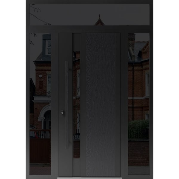 Vdomdoors Steel Door Dekton 0163 Ardesia Nero 2 Side and Top Exterior Window Sidelite Entry Door Painted W14+ DEKTON0163EXD-ARD-W14+36+14xH80+16-RH-I - main