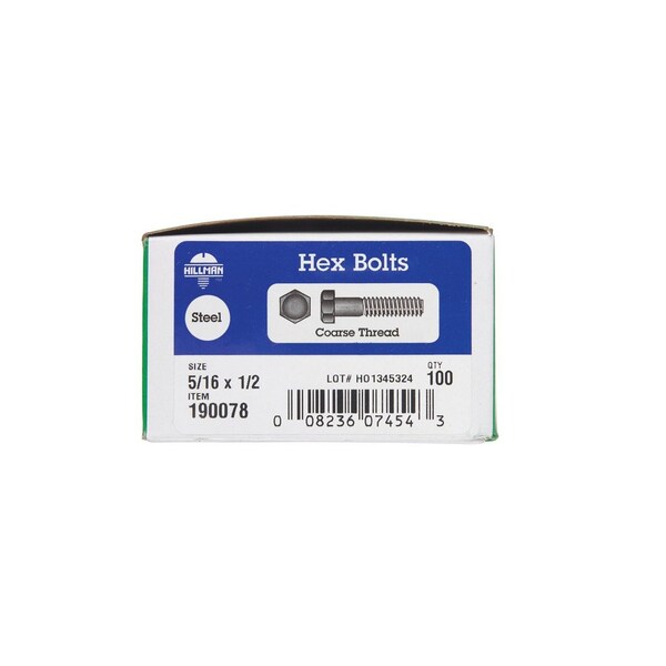 Hillman Hex Bolt 5/16 in D X 1/2 in L Zinc Plated Steel Zinc Plated 190078 - main