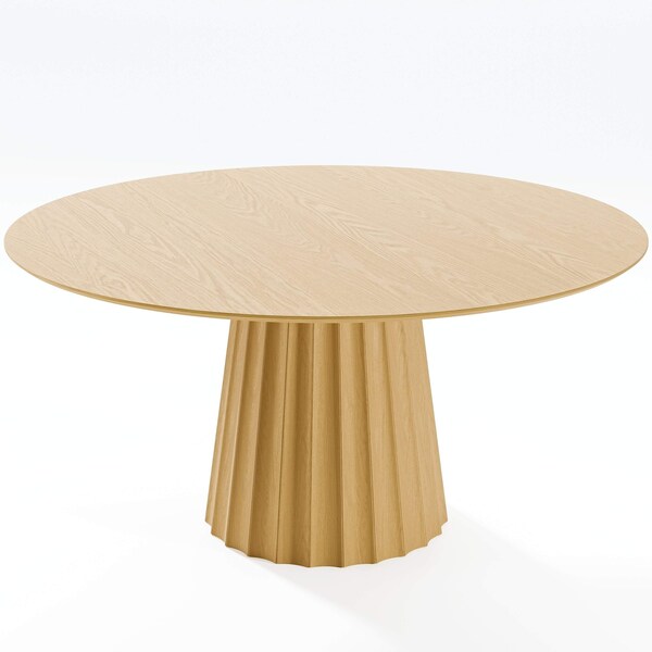 Homeroots 60" Brown Solid Wood Pedestal Base Round Top Dining Table 721028 - main