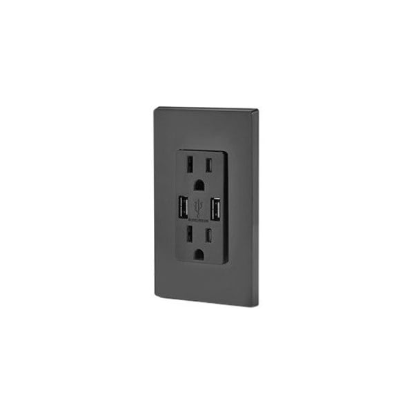 Leviton USB Charger/Duplex Tamper-Resistant Receptacle, 3.6/15 Amp, 125 Volt, NEMA 5-15R, Black T5632-E - main
