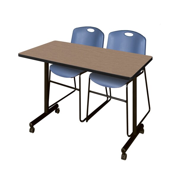 Regency Kobe Mobile T-Base Training Table W/ 2 Zeng Stack Chairs, 48 in W, 24 in L, Noble Oak MKTRCC4824NO44BE - main