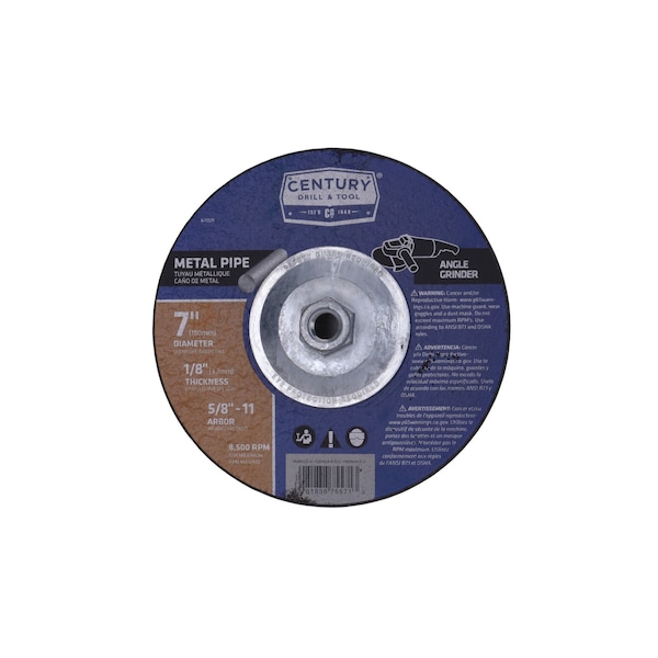 Century Drill & Tool Abrasive Cut-Off Wheel, Type 27, 7 in Dia, 1/8 in Thick, 5/8 in-11 Arbor Hole Size, Aluminum Oxide 75571 - main