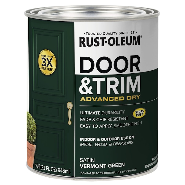 Rust-Oleum Stops Rust Door and Trim Advanced Dry Paint, Vermont Green, Satin, 1 Qt. 376514 - main