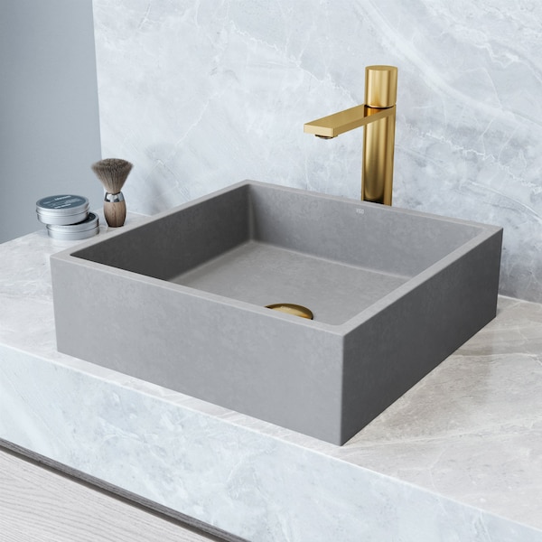 Vigo Alhambra Gothic Gray Concreto Stone 15 in. L x 15 in. W x 5 in. H Square Vessel Bathroom Sink VG04068 - main