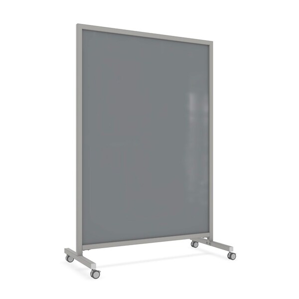 Ghent EZ Mobile Glassboard, Aluminum Frame, Non-Magnetic, 75"H x 50"W, Smoke EZ1NA7550SK - main