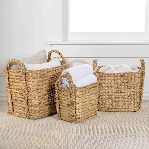 Happimess Clara Hand-Woven Hyacinth Rectangle Storage Floor Baskets with Handles, Natural (Set of 3), 3PK BSK2001A-3SET - main