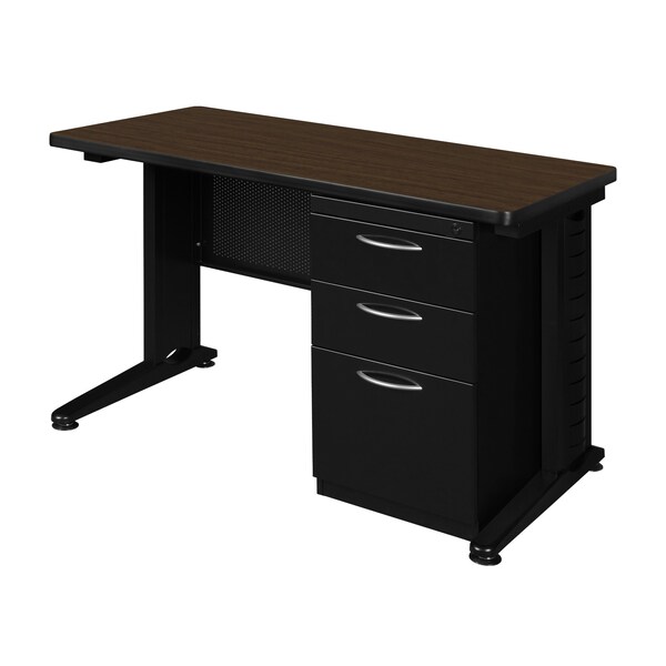Regency Fusion Teachers Desk W/ Single Pedestal Drawer Unit, 48 in W X Wood, Metal, Neo Walnut MSP4824NW - main